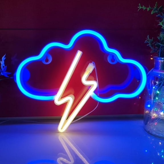 MINSUI-Cloud Lightning Neon Light,USB or 3-AA Battery Powered Neon Signs,LED Desktop Wall Decoration,Various Parties,Decoration Of Business Premises(Blue+Warm)