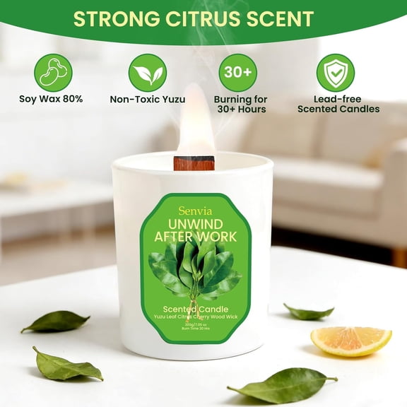 MINSUI-Crackling Wood Wick Candle, Best Non Toxic Clean Citrus Scented Candle for Home, Long Lasting Strong Scent for Small to Medium Rooms, Stress Relief, Clean Burn, Lead-Free