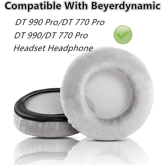 MINSUI-DT770 Velour Replacement Earpads Compatible with Beyerdynamic DT 990 Pro DT 770 Pro DT990 DT770 Pro Headphone Cushions with High Density Memory Foam - Grey