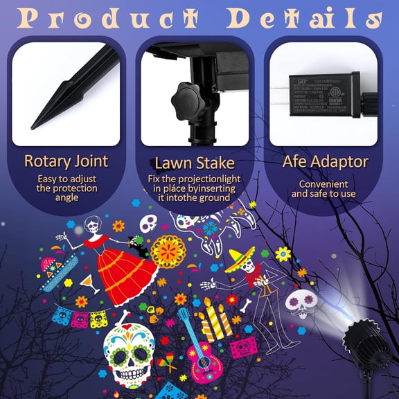 MINSUI-Day of the Dead Projector Lights Outdoor LED Projector Cat Skeleton on Dynamic Waterproof Outdoor Indoor Day of the Dead Projection Patterns Spotlight for Landscape Garden Yard Patio Party