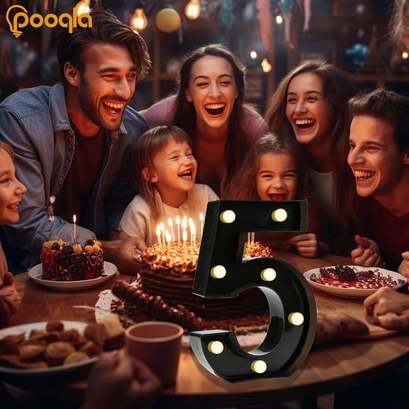 MINSUI-Decorative Led Light Up Number Letters, Black Plastic Marquee Number Lights Sign for 5th 15th 50th Birthday Party Wedding Decor Battery Operated Black Number 5