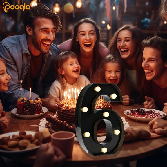 MINSUI-Decorative Led Light Up Number Letters for Graduation Decorations 2026, Black Plastic Marquee Number Lights Sign for 6th 16th 60th Birthday Party Wedding Decor Battery Operated Black 6