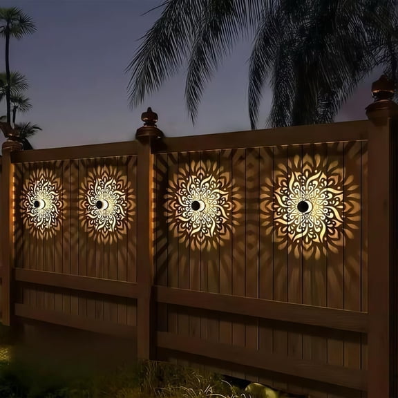 MINSUI-Decorative Solar Mandala Lights, Solar Mandala Lights Outdoor, Mandala Theme Waterproof Fence Light for Garden Post Patio Backyard Yard Decor (2PCS, Warm White