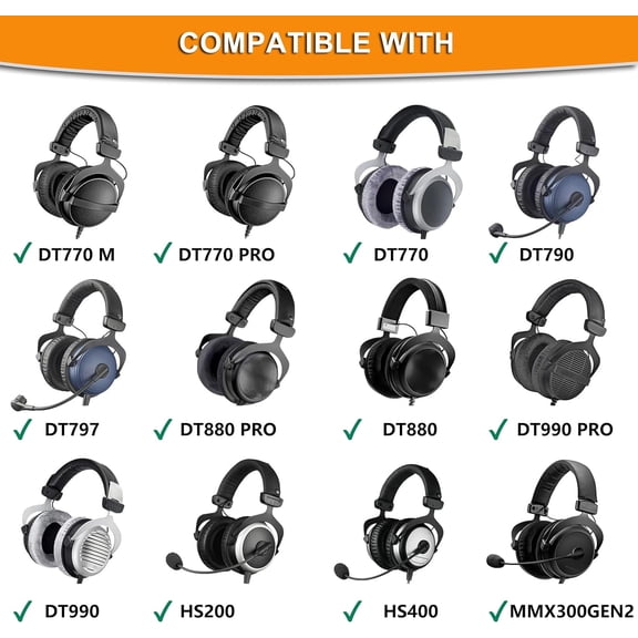 MINSUI-Defean Replacement Cushions Kit 2 IN1 Ear Pads + Headband Compatible with Beyerdynamic DT770/DT770M/DT770Pro/DT770 Pro HT/DT790/DT797/DT880/DT880 Pro/DT880 Pro Headphones (Black)