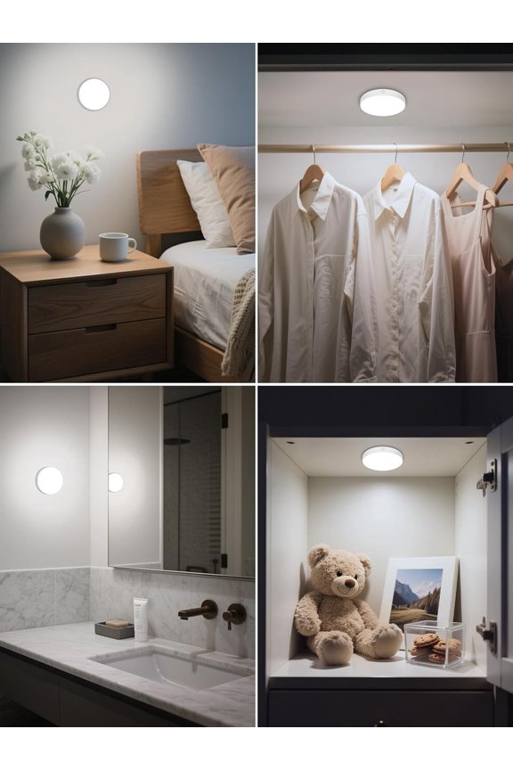 -Dimmable Touch Light Buit-in 1000mAh Large Battery Rechargeable LED Tap Lights | Magnet Stick on Closet Portable Puck Night for Cabinet, Wardrobe, Counter, Kitchen, Bedroom(2 Pack)