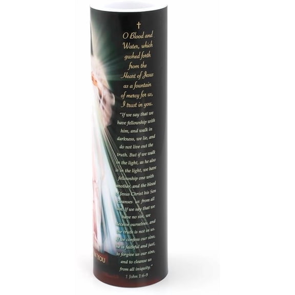 MINSUI-Divine Mercy, LED Flameless Devotional Prayer Candle