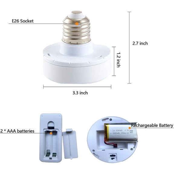 MINSUI-E26 Battery Operated Light Bulb for Lamps, Screw in LED Puck Lights with Remote, Replacement AA Battery Powered Dimmable Timer Light Bulb with USB Cable for Non Electric Wall Sconce,1 Pack