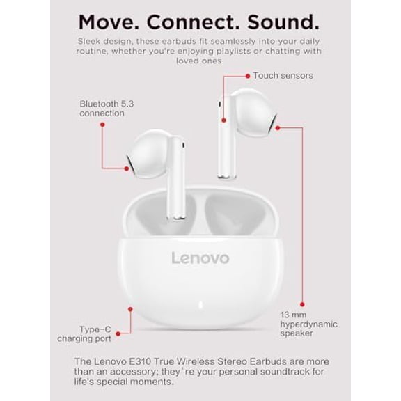 MINSUI-E310 True Wireless Earbuds, Bluetooth 5.3 TWS Headphones with 13mm Drivers, AI Noise Reduction Mic, Up to 20H Battery with Case, USB-C Charging, IPX4 Water Resistant, Touch Control, White