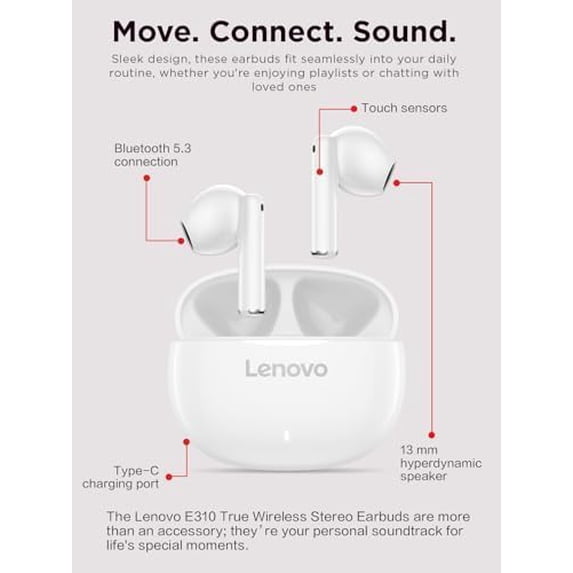 MINSUI-E310 True Wireless Earbuds, Bluetooth 5.3 TWS Headphones with 13mm Drivers, AI Noise Reduction Mic, Up to 20H Battery with Case, USB-C Charging, IPX4 Water Resistant, Touch Control, White