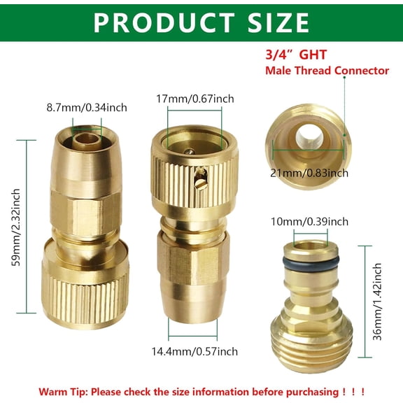 MINSUI-Expandable Garden Hose Repair Kit, Brass Flexible Garden Hose Repair Fittings Collapsible Water Hose Adapter with Specific Quick Connector, Only Fits for 3/4" GHT Female Garden Hose Nozzle Spr