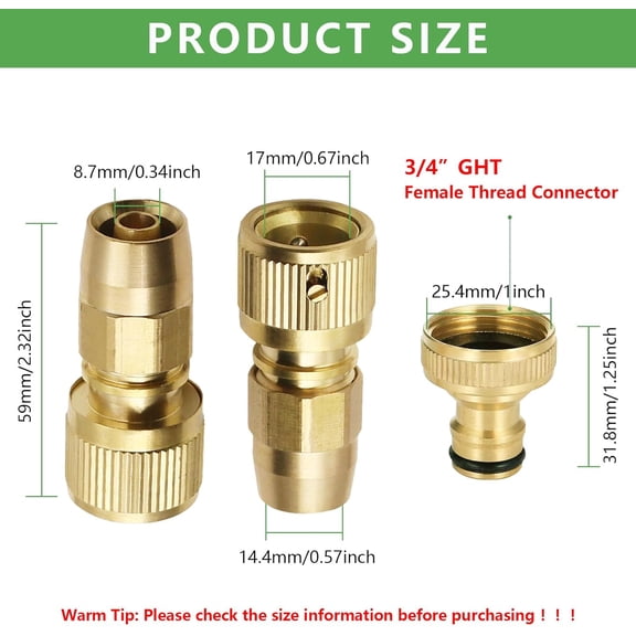 MINSUI-Expandable Garden Hose Repair Kit,Solid Brass Hose Quick Connect Fittings,3/4 Inch GHT Female Faucet Adapter Flexible Hose Connectors Water Hose End Repair Accessories,1 Set