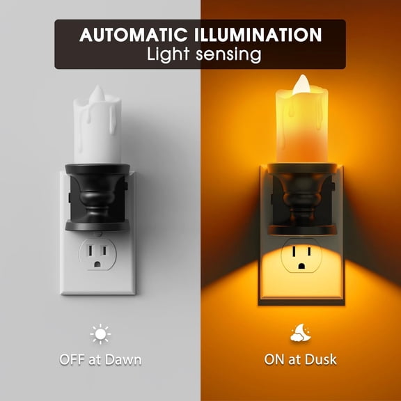 MINSUI-Flameless Candle Night Light, 2 Pack, Night Lights Plug into Wall, Candle Nightlight with Light Sensor, 0-100LM Dimmable LED Night Light Plug in, 1800K Amber Nightlight for Hallway Bathroom