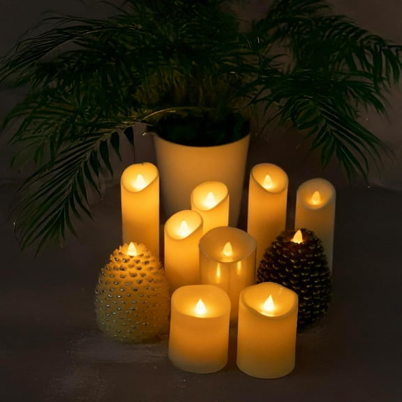 MINSUI-Flameless Candles Last 1300+ Hours Real Wax Flame Effect Auto-Moving 3D Wick, LED Pillar Candles with Timers Battery Operated - Ivory 4" 4