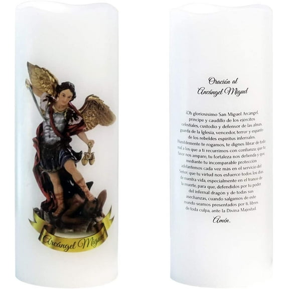 MINSUI-Flameless Flickering Devotional Prayer Candle with Remote and Timer, Battery Operated Real Wax LED Votive White Pillar Candle for Decoration Religious Gift, Prayer in Spanish(3 x 3 x 6 inch)