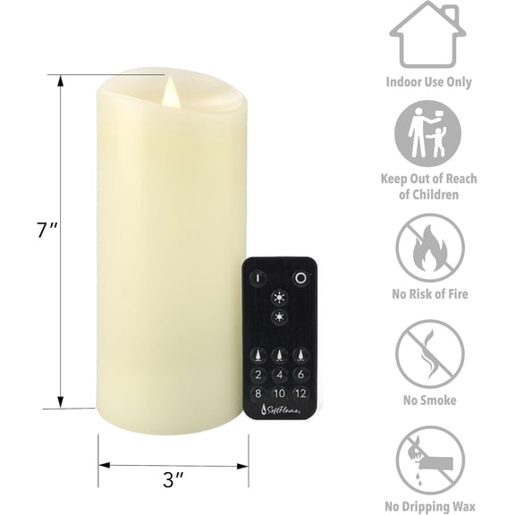 MINSUI-Flameless LED Candles with Remote Control, 3"x 7"Flickering 3D Moving Flame Battery Operated Candles in Real Wax Shell for Indoor Use, Home Decor Ivory