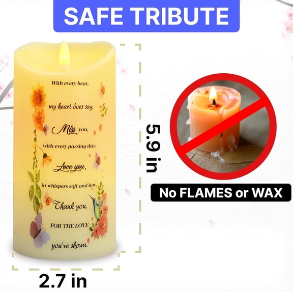 MINSUI-Flameless Memorial Candles for Deceased (Miss You), 5.9 x 2.7 Inches LED Memorial Candles for Loss of Loved Ones, Remembrance and Sympathy Gift