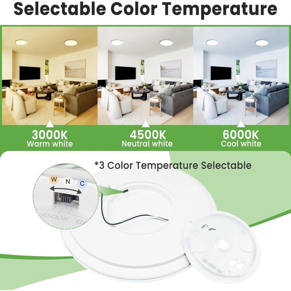 MINSUI-Flush Mount Ceiling Light 9Inch 24W 2400LM Flat Led Lighting Fixture for Ceiling - 3000K 4500K 6000K Selectable - Super Thin & Low-Profile Round Lamp for Bedroom Kitchen Bathroom Garage, 6PACK