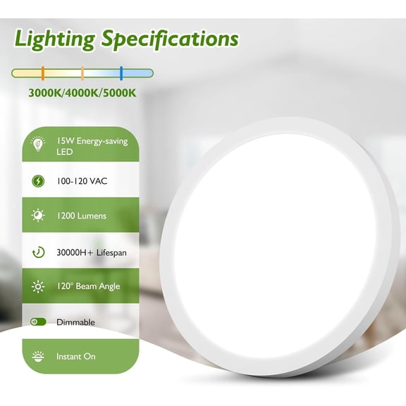 MINSUI-Flush Mount LED Ceiling Light White, 3 Color Temperature in One 3000K-4000K-5000K, Dimmable 15W 1200Lm 7 Inch Round Light Fixture Slim Low Profile Surface Mount for Basement, Porch(16-Pack)