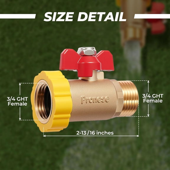 MINSUI-Full Flow Brass 3/4''GHT High Flow Garden Hose Shut Off Valve Hose,Heavy Duty No Restricted-Flow Water Shut-Off Connector,Full Port Ball Valve Adapter