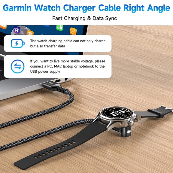MINSUI-Garmin Watch Charger Cable Right Angle 6ft Compatible with Garmin Fenix 7 7X Pro 6 6X 5 5S 5X,Forerunner 965 955 945 265 55 45,Approach S70 S62 S60,Vvoactive 5 4s 3,Venu Sq 3 2S,Epix Instinct