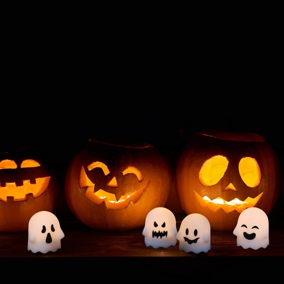 MINSUI-Ghost Candles Flickering Flameless with Remote, Halloween Spooky Battery Operated Tea Lights Candles, LED Candle for Halloween Decor(Set of 6, White, D2xH2.4)