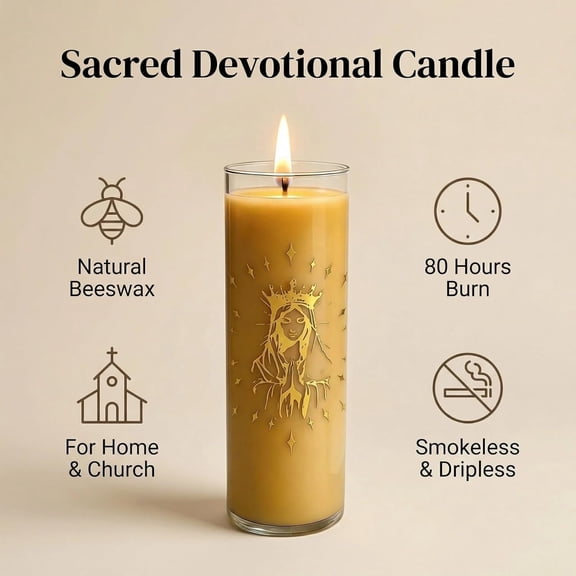 MINSUI-Glass Prayer Candle with Our Lady of Guadalupe Print, 80 Hour Burn Time Religious Devotional Candle for Home Altar, Gold Virgin Mary Design, 1.8 x 6Inch