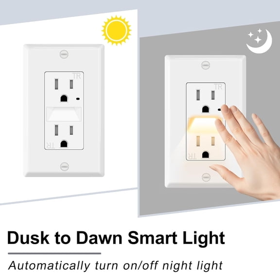 MINSUI-Greencycle Outlet with Night Light,2PK 15Amp Electrical Wall Outlet Plug Replacement,110V,Square,Tamper Resistant,3 Wire,Ultra-Slim,Residential Commercial Grade,Self Grounding,ETL List