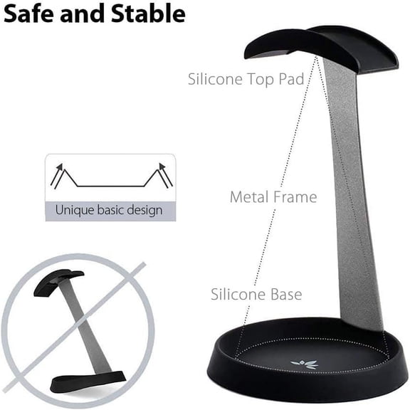 MINSUI-HS102 - Metal & Silicone Headphone Stand Hanger with Cable Holder, Black Desk Earphone Mount Rack, Fancy Music Studio Accessories