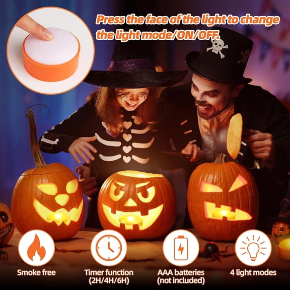 MINSUI-Halloween LED Pumpkin Lights, Blinking Battery Operated Lights with Remote Control and Timer, Dimmable Candle Light for Halloween Decorations and Pumpkin Decorations - 4 Pack
