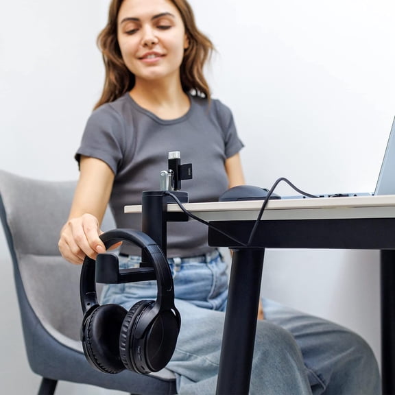 MINSUI-Headphone Stand with 4 USB Ports Hub PC Gaming Headset Holder Hanger 360 Degree Rotation Clamp Under Desk Headphone Hook Mount with Cable Clip Organizer