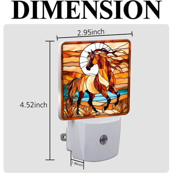 MINSUI-Horse Stained Glass Night Lights Plug into Wall for Room, Horse Night Light LED for Bedroom