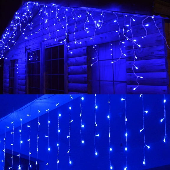MINSUI-Icicle Lights 90 LED 10 ft Short Curtain Lights with 8 Modes Remote Control,Powerd by USB & Battery - Waterproof Fairy String Lights for Indoor & Outdoor,Holiday,Party,Window Decoration(Blue)