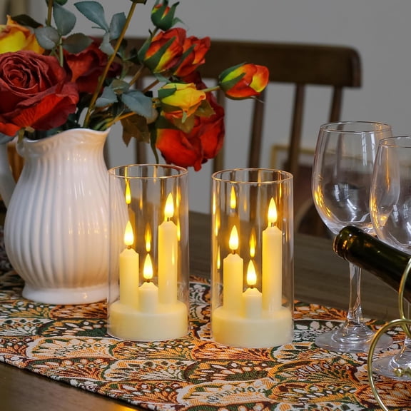 MINSUI-LED 2/4/6/8H Timer White Acrylic Short 3 in 1 Taper Candles with Remote Control, Flickering Flameless Plastic Pillar Long Lasting Pack of 2 Battery Operated (Warm Light, 3 Inch x6 Inch)