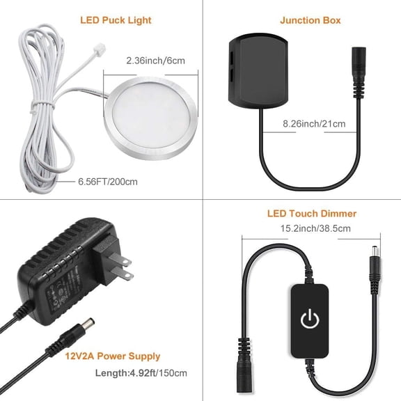 MINSUI-LED Under Cabinet Lighting Kit, 1020 Lumens LED Puck Light, 3000K Warm White, CRI90+, Touch Dimming, Silver Trim All Accessories Included, for Kitchen, Closet Lights, Safe Light, 6-Pack