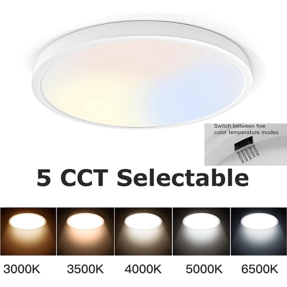 MINSUI-LED Ceiling Light Living Room White, 15.8 Inch Thin Flat Modern Flush Mount Lighting Fixture for Bedroom,5 Color Temperatures in 1, 24w Round 0.94 Inch Thickness