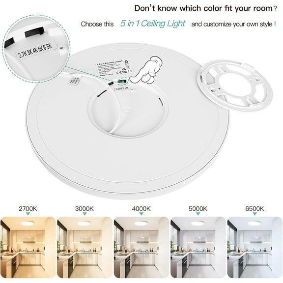 MINSUI-LED Flush Mount Ceiling Light, 12 Inch 24W Ultra Slim 0.67 Inch Kitchen Lighting Fixture, 3200LM 240W Equivalent, 2700K-6500K Color Selectable, Dimmable Light Fixture Ceiling Mount, 1 Pack