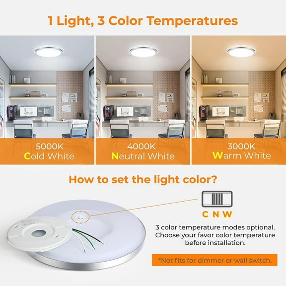 MINSUI-LED Flush Mount Ceiling Light Fixture, Super Slim 12 Inch 24W LED Ceiling Light, 3000K/4000K/5000K Selectable Ceiling Lamp - Round Flat Ceiling Lights Flush Mount for Kitchen Bathroom Shower