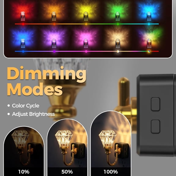 MINSUI-LED Night Light, Diamond Acrylic Night Lights Plug into Wall, 3 Level Brightness Adjustable Plug in Night Light, 8-Color RGB LED Nightlight with Dusk to Dawn Sensor for Bathroom, Bedroom