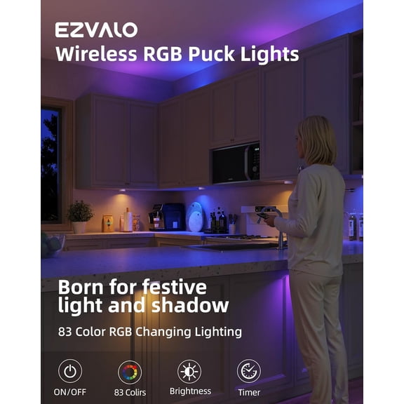 MINSUI-LED Puck Lights, 6Pack Rechargeable Battery Touch Light, 2.5'' Mini Tap Lights, Wireless Closet Light, Under Cabinet Lighting, 3 Color & 83 RGB, Stick On Lights for Kitchen,Pantry,Shelves