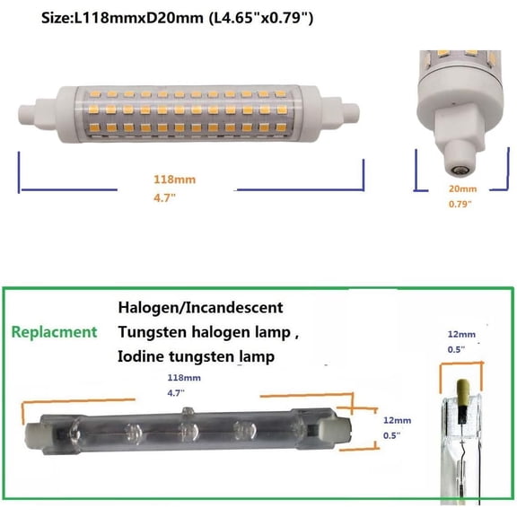 MINSUI-LED R7S Bulbs 12 Watt Halogen Bulbs R7S T3 118mm 150W 120V J Type 4.65 inch Double Ended Light Bulb Daylight for Landscape Lights Work Security Outdoor Wall Flood Light Bulbs 2 Pack,5000k