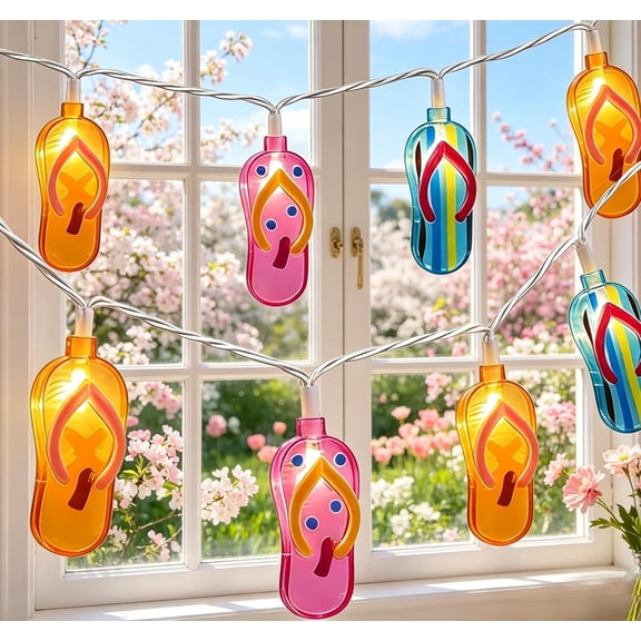 MINSUI-LED Tropical Beach Flip Flop String Lights, 8.5Ft Slipper String Lights Plug in with 10 Multicolor Bulbs, Summer Hawaiian Themed Decorative Lights Camping Tent Holiday Party Garden Outdoor Dec