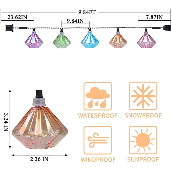 MINSUI-Lantern String Lights - Multicolor Decorative String Lights Plug in with 10 Diamond Shaped Bulbs, Indoor String Light for Xmas Party Wedding Bedroom Patio Decor