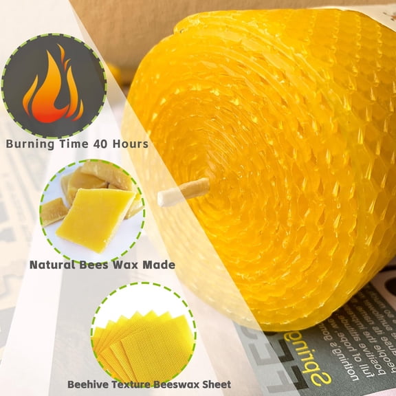 MINSUI-Large Beeswax Pillar Candles, Size 3"x6", Natural Bees Wax Candle Sheet Handrolled for Home, Unscented & Smokeless, 40 Hours Burning Time, Yellow