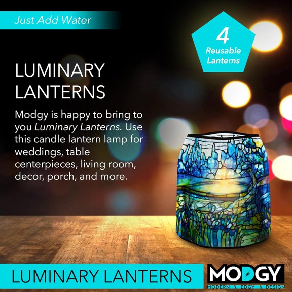 MINSUI-Luminary Lanterns Floating LED Candles with Batteries Included - Luminaries are Great for Weddings, Parties, Patios & Celebrations of All Kinds (Iris), Pack of 4