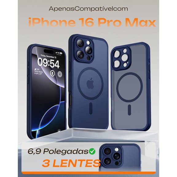 MINSUI-Magnetic for 16 pro max Phone case, Upgraded Full Camera Protection, Compatible with Magsafe, 16FT Drop Protection, Translucent Matte Back Bumper Cover for 6.9-InchDark Blue