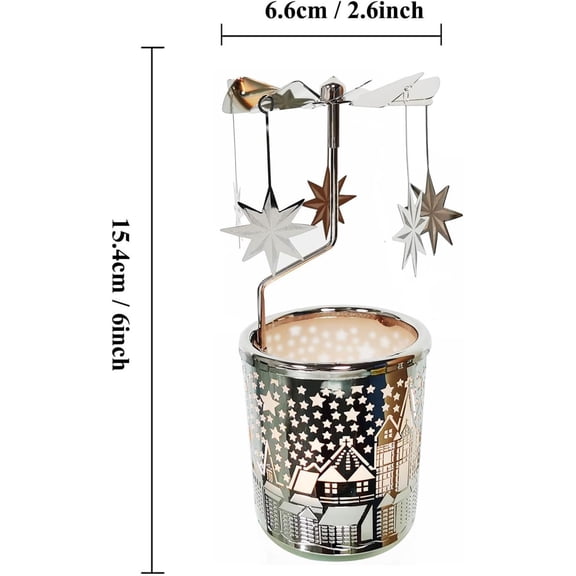 MINSUI-Metal Rotary Candle Holder Spinning Windmill Tea Light Carousel Decor for Home & Gifts (Silver North Star)