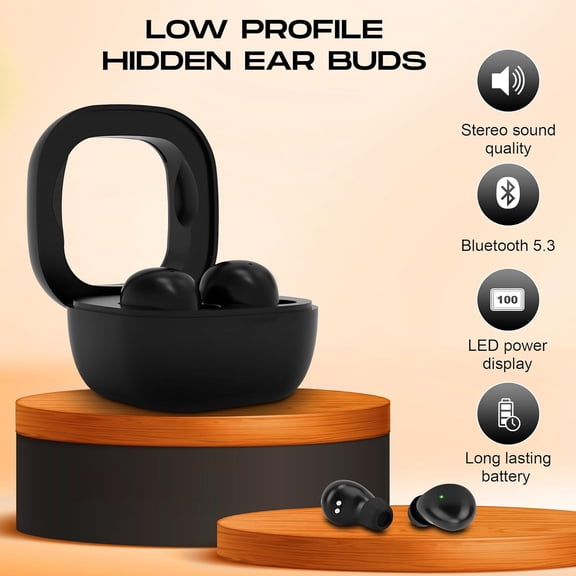 MINSUI-Mini Invisible Earbuds for Work and Sleep - Low Profile Hidden Ear Buds with LED Display Stereo Sound - Secure Fit Smallest Earbuds - 24H Battery Earphones with USB Cable, Replacement Caps - B