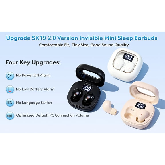 MINSUI-Mini Sleep Earbuds for Side Sleepers, Comfortable Fit Ultra-Light Bluetooth 5.4 Invisible Sleep Headphones, LED Display Portable Case Small Earphones for Sleep Work Sports (Black)