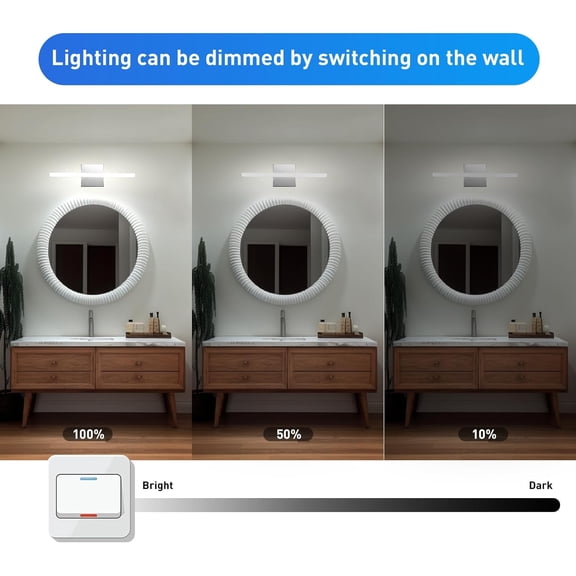 MINSUI-Modern Bathroom Vanity Light Fixtures Above Mirror Soft Shadow Free Lighting, 16 Inch 9W 3CCT Dimmable Small Space Sink Lamp Bars Restroom Wall LED Lmparas para Baos Sobre Espejo Chrome