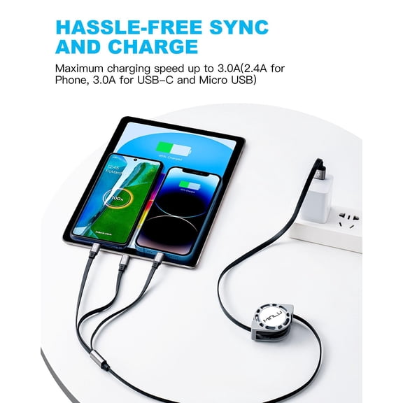 MINSUI-Multi Charging Cable 3A, [2Pack 4ft] Retractable Multi Charging Cord 3 in 1 Fast Charger Cord, USB C Charger Adapter with Lightning/Type C/Micro USB Ports for Cell Phones/iPhone/Samsung/PS/Tab